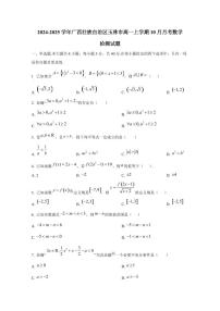2024-2025学年广西壮族自治区玉林市高一上学期10月月考数学检测试题