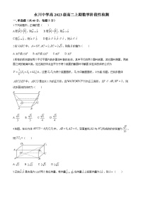 重庆市永川中学2024-2025学年高二上学期开学阶段性检测数学试卷（Word版附答案）