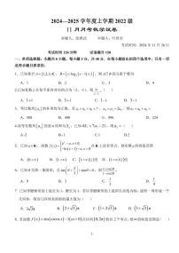 湖北省荆州市沙市中学2024-2025学年高三上学期11月月考数学试题+答案