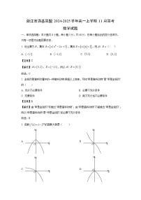 2024~2025学年浙江省强基联盟高一(上)11月联考数学试卷(解析版)