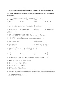 2024-2025学年四川省绵阳市高三上学期12月月考数学检测试题