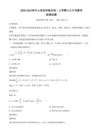 2024-2025学年云南省昭通市高一上学期11月月考数学检测试题（附解析）