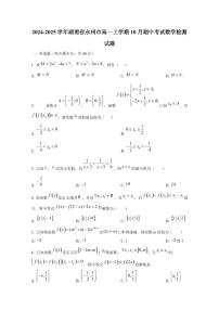 2024-2025学年湖南省永州市高一上学期10月期中考试数学检测试题