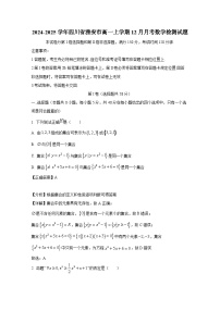 2024-2025学年四川省雅安市高一上册12月月考数学检测试题（附解析）