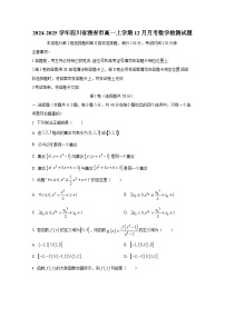 2024-2025学年四川省雅安市高一上册12月月考数学检测试题