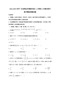 2024-2025学年广东省清远市清新区高三上册12月期末联考数学模拟预测试题（含解析）