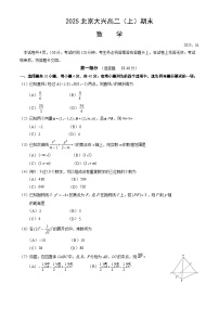 北京市大兴区2024-2025学年高二上学期期末检测数学试题