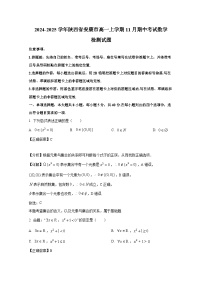 2024-2025学年陕西省安康市高一上学期11月期中考试数学检测试题（含解析）
