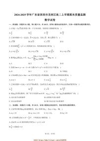 2024～2025学年广东省深圳市龙岗区高二上期末质量监测数学试卷(含答案)