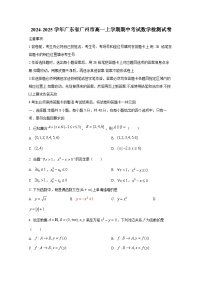 2024-2025学年广东省广州市高一上册期中考试数学检测试卷