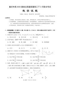重庆市拔尖强基联盟2024-2025学年高三下学期2月联合考试 数学试题及答案解析