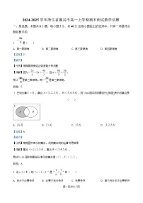 浙江省嘉兴市2024-2025学年高一上学期期末测试数学试卷（Word版附解析）