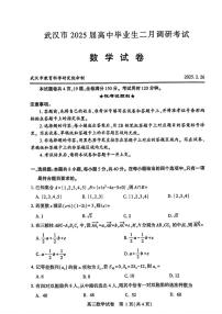 数学丨湖北省武汉市2025届高三下学期二月调研考试（武汉二调）数学试卷及答案