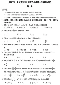2025届南京盐城高中高考模拟一模数学试卷+答案