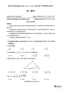 湖北省武汉市部分重点中学2024~2025学年下学期高一期中联考数学试卷（含答案）