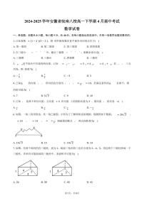 安徽省皖南八校2024-2025学年高一下学期4月期中考试数学试题（PDF版附答案）