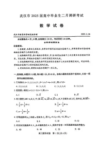 湖北省武汉市2025届高中毕业生二月调研考试数学试卷 及参考答案
