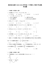 陕西省安康市2023−2024学年高一下学期4月期中考试 数学试题（含解析）