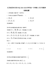 江苏省苏州市吴中区2024-2025学年高一下学期3月月考数学检测试题（附答案）