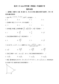 浙江省杭州市第二中学2024-2025学年高一下学期期中考试 数学试题（含解析）