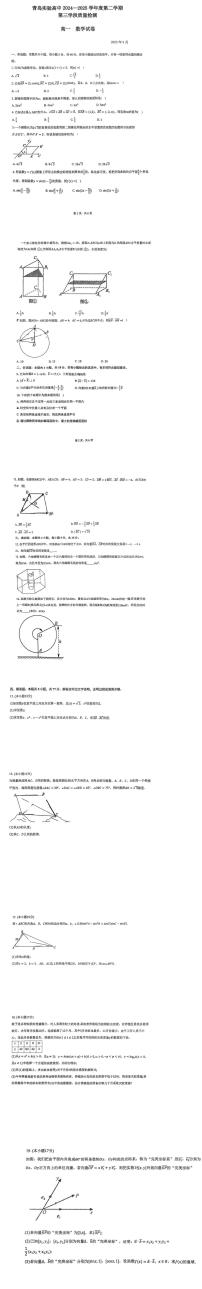 山东省青岛实验高级中学（山东省青岛第十五中学）20244-2025学年高一下学期期中考试数学试卷