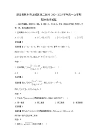 浙江省杭州市上城区杭二东河2024-2025学年高一上学期期末数学试题（解析版）