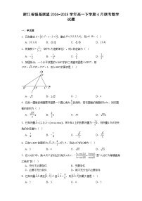 浙江省强基联盟2024−2025学年高一下学期4月联考 数学试题（含解析）