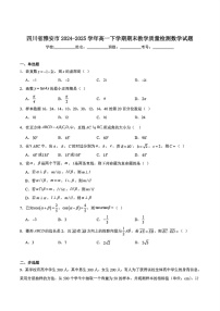 四川省雅安市2024-2025学年高一下学期期末教学质量检测数学试卷