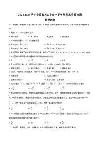 2024-2025学年安徽省黄山市高一下学期期末质量检测数学试卷（含答案）