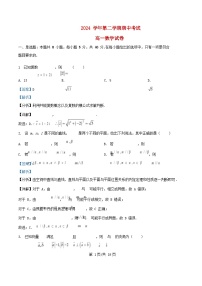 浙江省杭州市2024_2025学年高一数学下学期期中测试试卷含解析