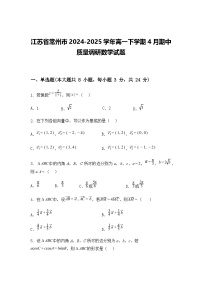 江苏省常州市2024-2025学年高一下学期4月期中质量调研数学试题（含答案解析）