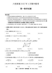 河北省保定市六校联盟2024-2025学年高一下学期4月期中考试数学试卷+答案