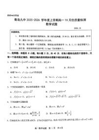 山东省青岛第九中学2025-2026学年高一上学期10月质量检测数学试卷（月考）