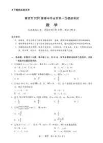 广东省肇庆市2026届高三上学期高考第一次模拟考试 数学一模试卷