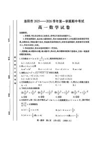 河南省洛阳市2025-2026学年高一上学期11月期中考试数学试题含答案