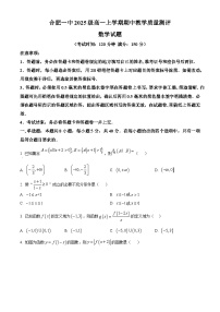 安徽省合肥市第一中学2025-2026学年高一上学期期中数学试卷（Word版附解析）