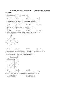 广东省清远市2025-2026学年高二上学期期中考试数学试题（Word版附解析）