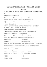 2025-2026学年四川省成都市玉林中学高二上学期12月期中数学试卷（含答案）