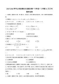 2025-2026学年山东省潍坊市诸城市第一中学高一上学期11月月考数学试卷（含答案）