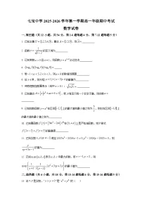 2025年上海市七宝中学高一上学期期中数学试卷及答案解析