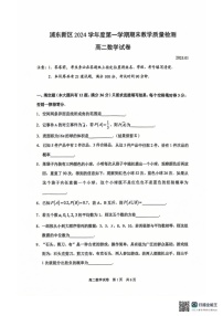 上海市浦东新区2024-2025学年高二上学期期末教学质量检测数学试卷