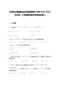 甘肃省甘南藏族自治州临潭县第二中学2025-2026学年高一上学期数学期末考试模拟卷A（含答案解析）