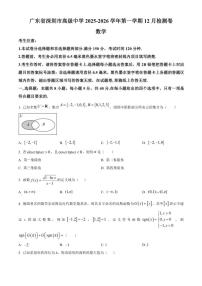 广东省深圳市高级中学2025-2026学年高一上学期12月检测数学试题（含简单答案）