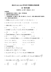 江西省新余市2023-2024学年高一下学期期末质量检测数学试题(无答案)