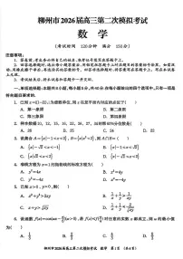 广西柳州市2026届高三上学期第二次模拟考试数学试卷含答案