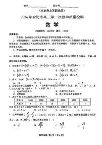 安徽省合肥市2026届高三上学期第一次教学质量检测（一模）数学试题（含答案）含答案解析