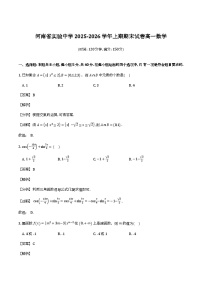 河南省实验中学2025-2026学年高一上学期期末试题数学试卷含解析（word版）