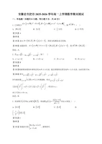 2025-2026学年安徽省合肥市高一上册期末测试数学试卷（含解析）