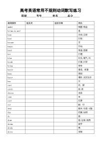 高中英语高考常用不规则动词默写练习（表格版）（附参考答案）