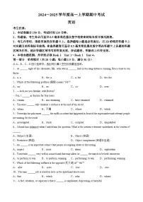 广东省深圳市盟校联盟2024-2025学年高一上学期11月期中考试英语试卷（Word版附解析）